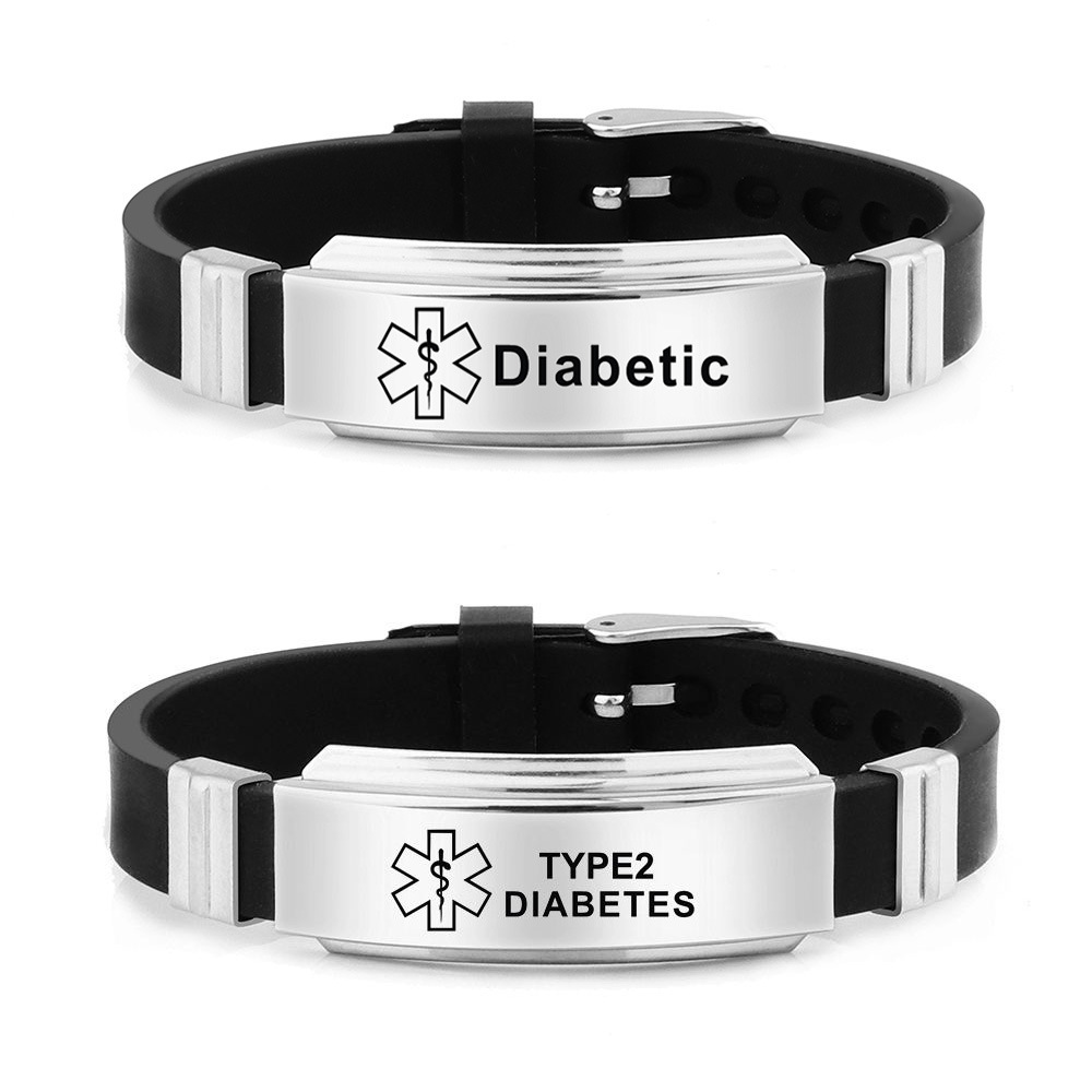 Black Silicone Bracelet Bracelet Stainless Steel Life Star Medical Logo Diabetic Silicone Bracelet Letterable