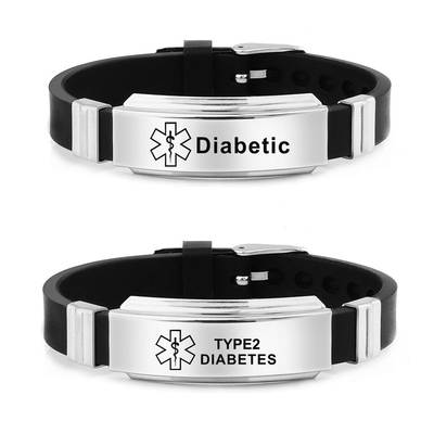 Black Silicone Bracelet Bracelet Stainless Steel Life Star Medical Logo Diabetic Silicone Bracelet Letterable