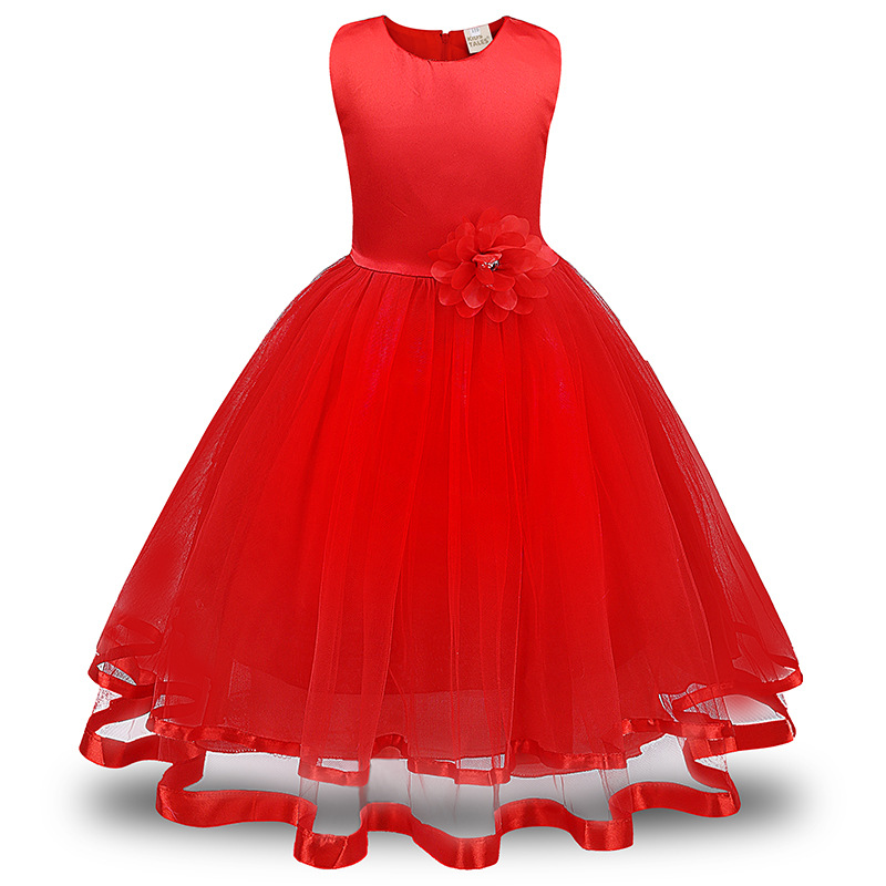 Girls' wedding dress European and American style princess dress solid color flower slim fit dress one-piece delivery direct sales