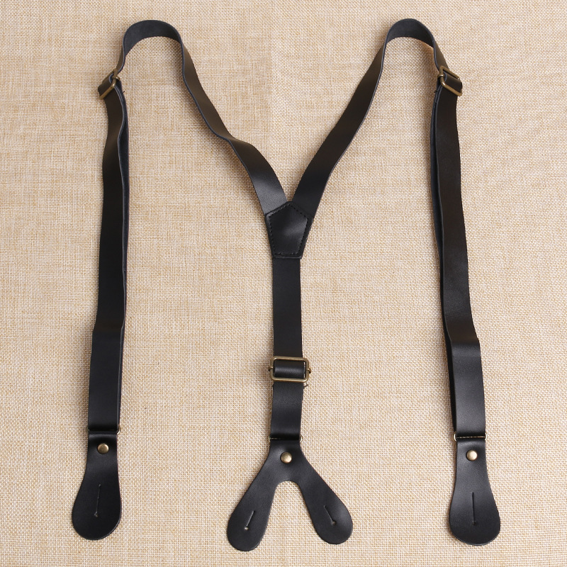 Adult strap clip men's suspenders two-layer cowhide 2cm wide four button suspenders a generation of hair