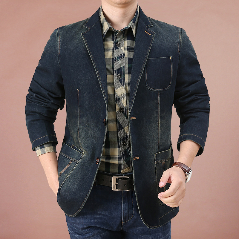 9833 Men's Large Size Loose Denim Suit 2020 Autumn New Fashion Business Casual Suit Men's Jacket