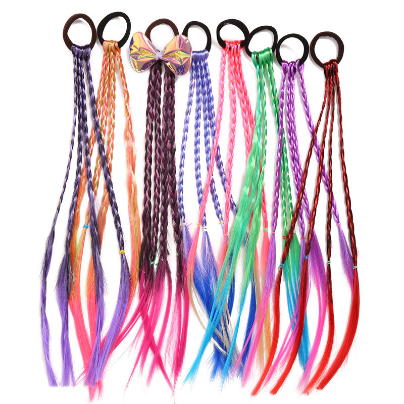 Children's Colorful Wig Braids Fashionable Twisted Hair Bands Vibrant Gradient Hair Rings Cable Knit Accessories