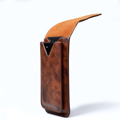 Wholesale mobile phone waist bag double layer men's waist bag outdoor mountain climbing Crazy Horse pattern retro mobile phone waist bag belt