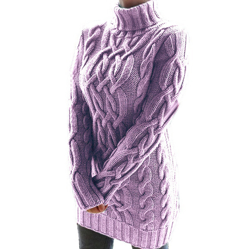 Autumn and Winter new European and American cross-border sweater women's sweater thickened lapel long sleeve retro thick line dress women's clothing