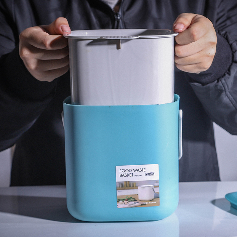 Kitchen Disposal Bin with Lid Double Layer Garbage Sorting Bucket Dry and Wet Separation Household Drain Basket Kitchen Filter Bucket Handle