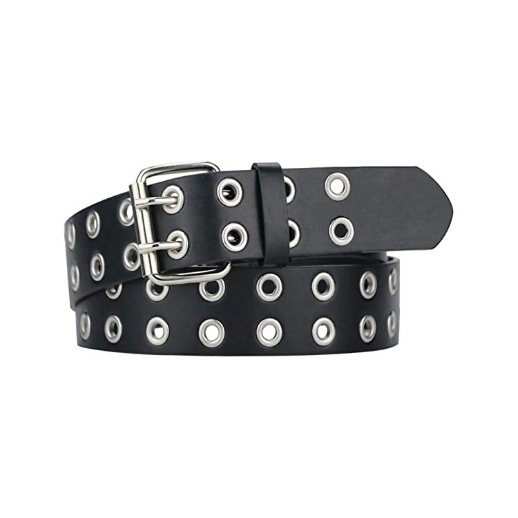 Fashion European and American Punk Double Pin Buckle Belt Women's Eye Belt White Wear Jeans Double Empty Buckle Belt Manufacturers_voghion.com