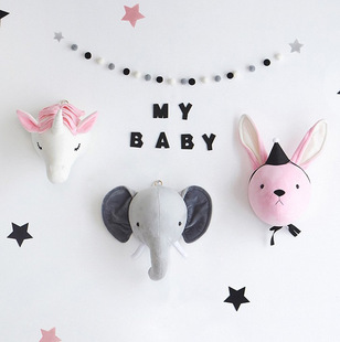 ins Nordic style children's room ornaments unicorn elephant rabbit plush wall decoration pendant indoor soft decoration modern