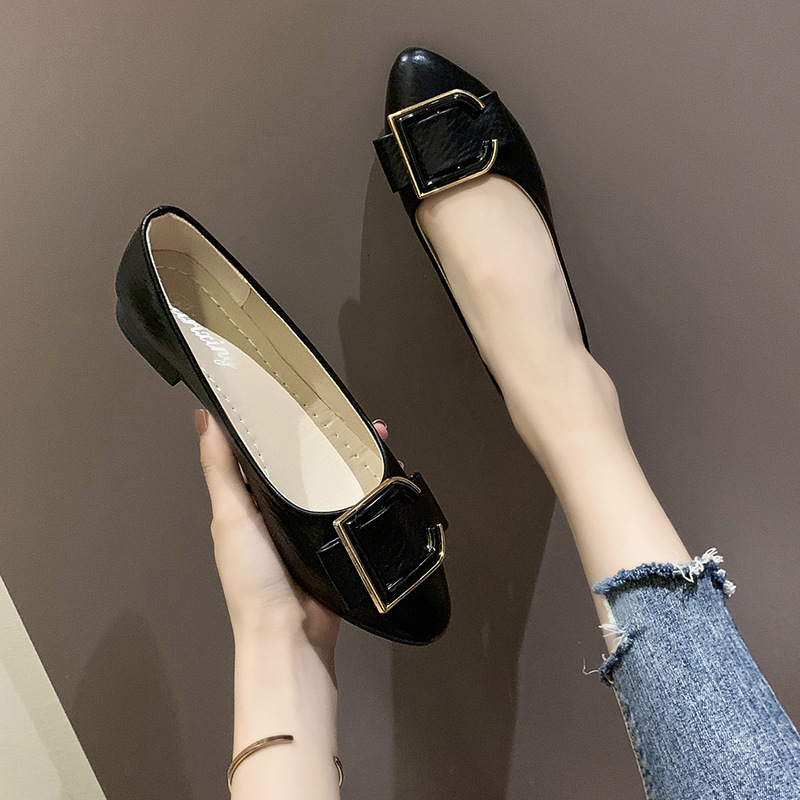 Single-layer shoes women's 2019 Autumn New Korean style slip-on loafers pointed toe women's shoes shallow mouth slip-on loafers