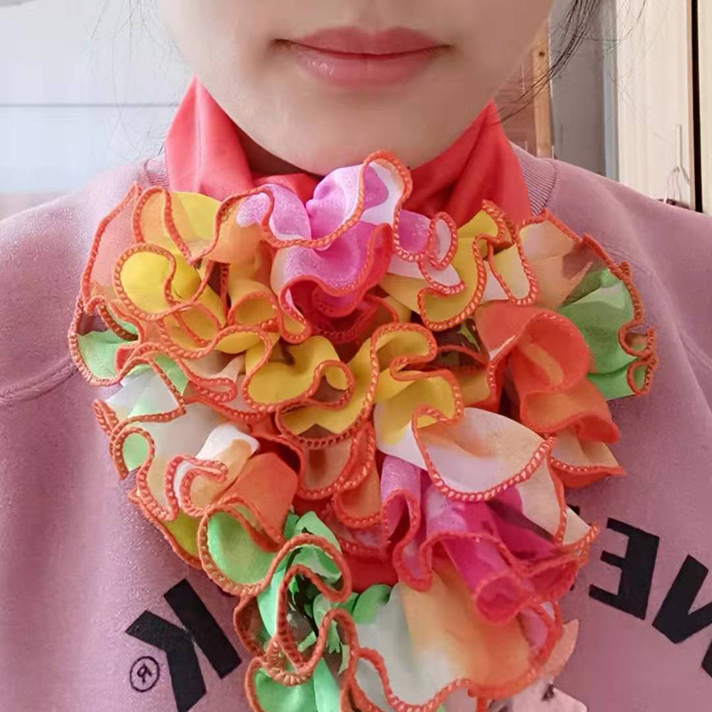 Scarf Women's Korean-style All-match Scarf Neck Protecting Headdress Fashion Collar Spring and Autumn Creative Flower Stitching Varied Silk Scarf