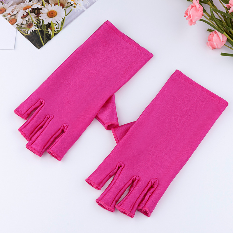 Nail Art half finger gloves-Rose Red