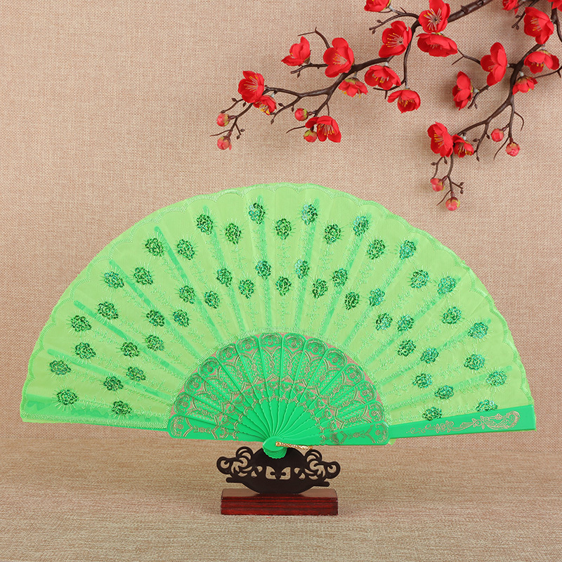 Color Rod sequins plastic fan Chinese style peacock dance fan performance props gift folding fan folding fan