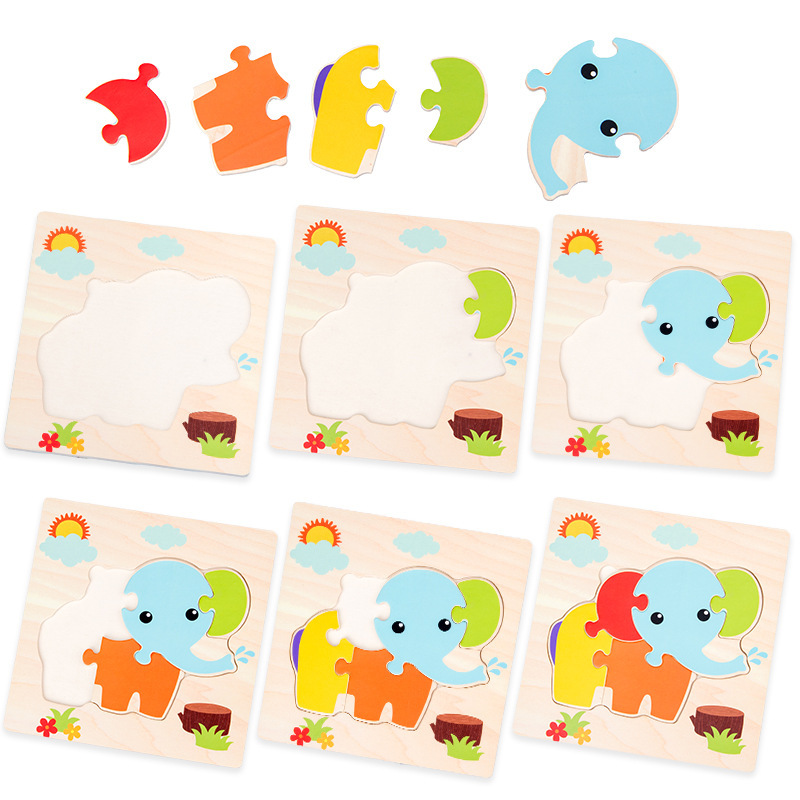 Children's Early Education Jigsaw Puzzle Toys Baby's Intelligence Enlightenment Three-Dimensional Small Jigsaw Puzzle Wooden Children's Early Education Toys