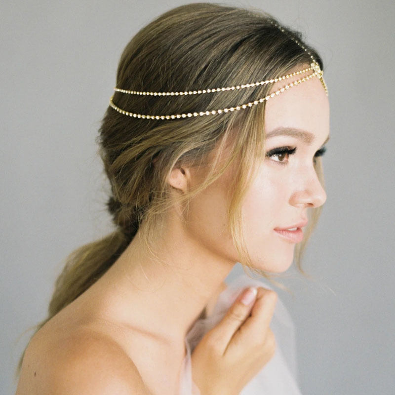 European and American foreign trade new rhinestone hair chain temperament Forehead chain simple multi-layer ethnic style Forehead chain