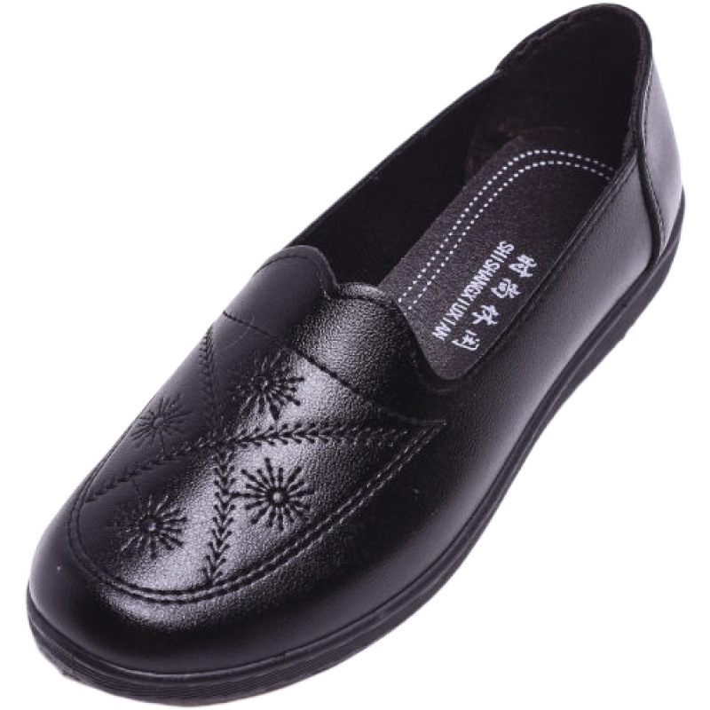 2020 New Beef Sole Mother Shoes Children Soft Sole Slip-on Flat Leather Shoes for Middle-aged and Elderly with Round Toe for All Seasons