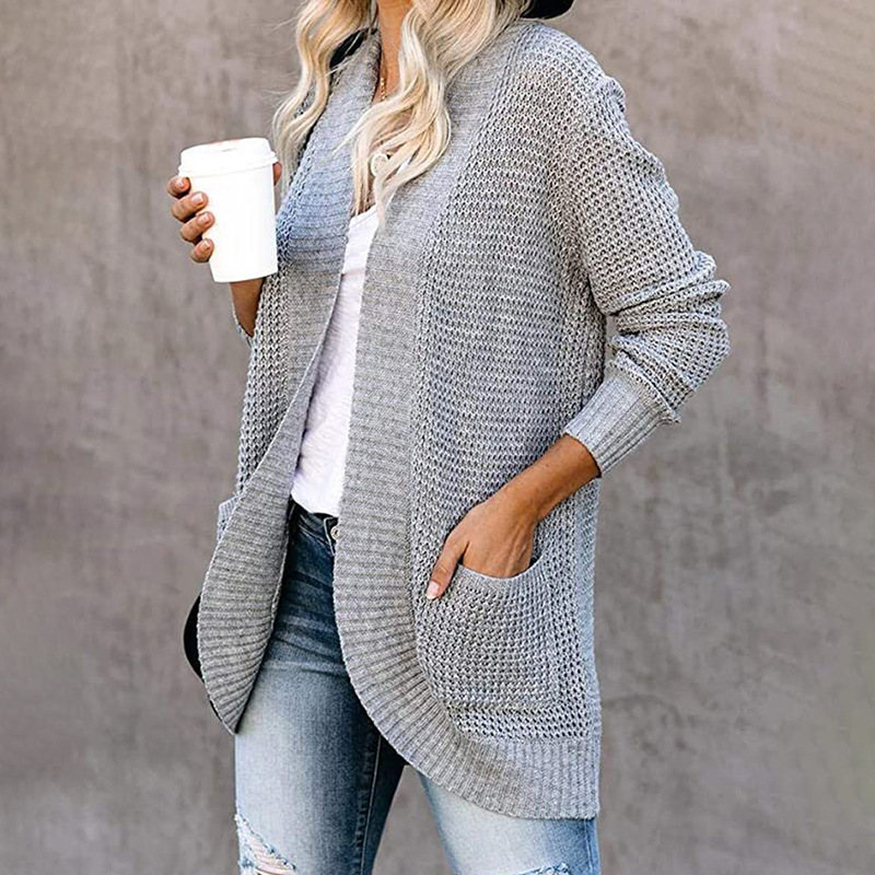 2024 autumn and winter new Amazon sweater women's cardigan women's European and American curved placket large pocket winter wear