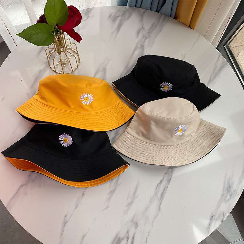 Daisy double-sided fisherman hat Japanese style all-match chrysanthemum hat men's and women's outdoor street style sun hat basin hat