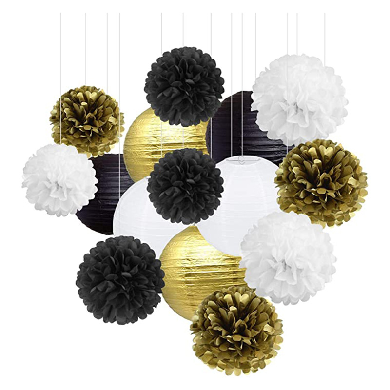 Cross-border direct selling 15PCs summer round paper lantern flower ball combination set carefully matched with paper flower ball decoration