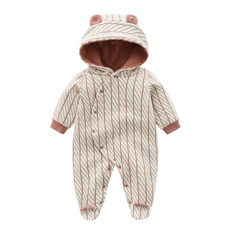Newborn baby clothes long-sleeved romper foot-wrapped hooded thickened romper infant jumpsuit autumn and winter New