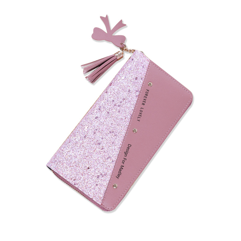 2020 New Wallet Long Women's Zipper Wallet Women's Korean-style Stitching Color Tassel All-match Card Case Mobile Phone Bag