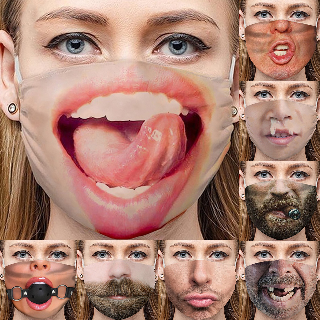 Black Mask Personality Yan Expression Funny Foreign Trade Mask Cross-border Dust-proof Cotton Mask Amazon Printed Mask