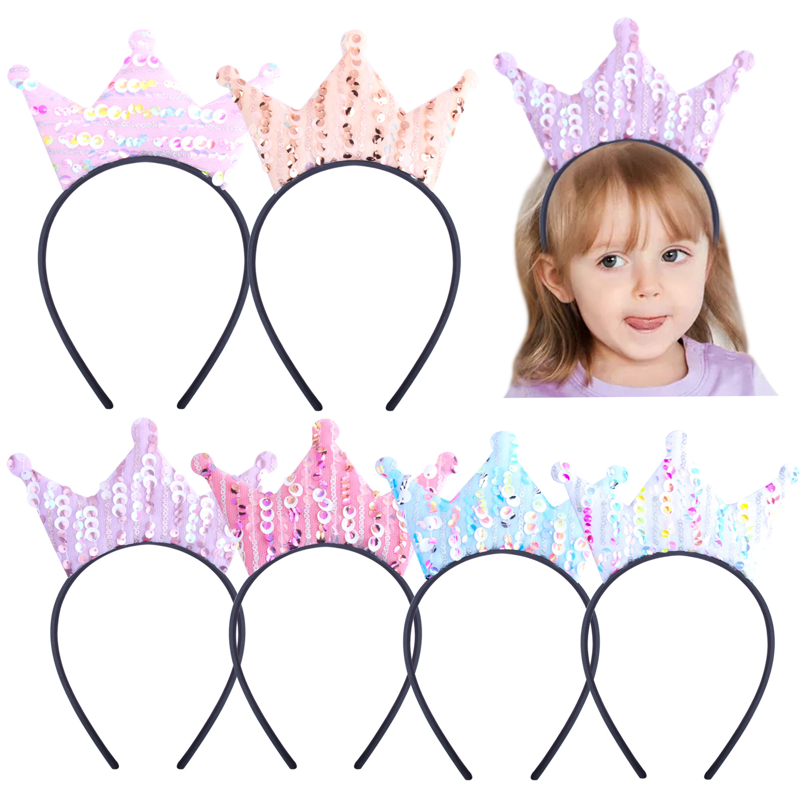 Xintian cross-border Amazon headband wholesale children's crown birthday cartoon cute sequin fabric jewelry hairband