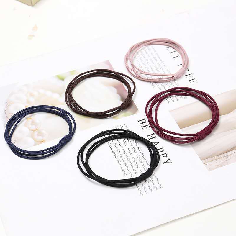 Korean Style Basic Head Rope Cute Simple Girl Rubber Band Leather Cover Hair Rope Four-in-One High Elastic Hair Ring
