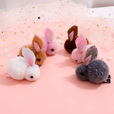 Cute three-dimensional bunny hairpin children's plush clip baby rabbit hair band headwear side clip hairpin