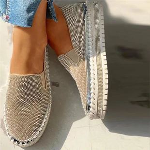 Foreign Trade Cross-Border 2020 Spring New Style Slip-on Thick-soled Lazy Casual Rhinestone Korean Style All-match Student Shoes Trendy
