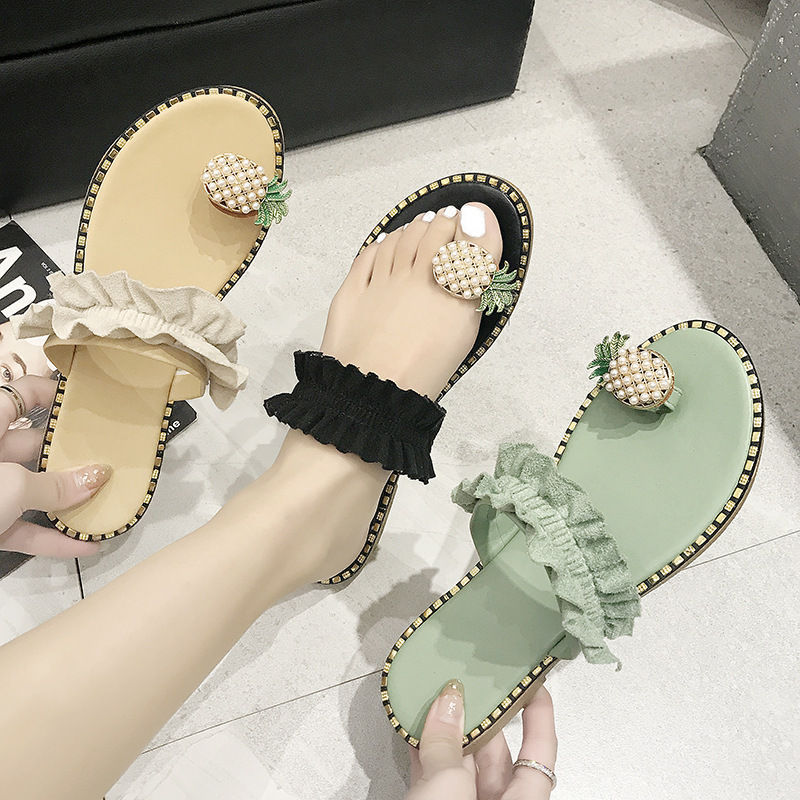 2022 Summer New Pineapple Sandals and Slippers Korean Fashion Women's Shoes Student Pearl Women's Shoes Foreign Trade Women's Slippers