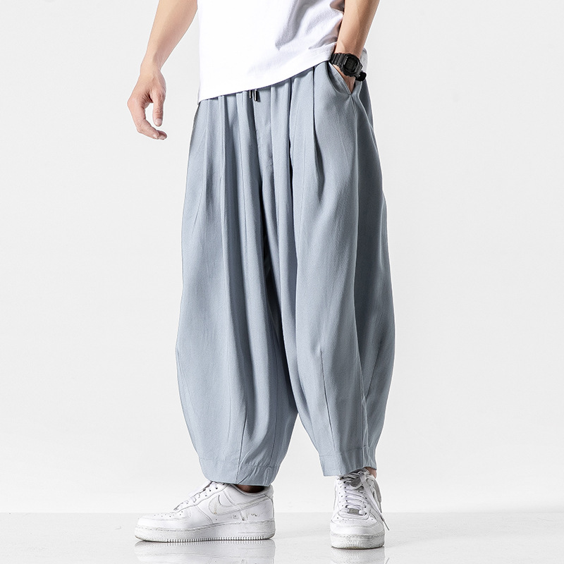2023 spring and summer New straight casual cropped harem pants student young men Chinese style retro bloomers fashion K85