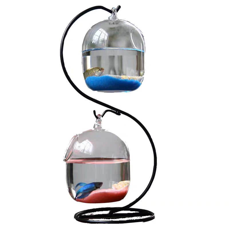 Hanging Transparent Bucket Fish Tank Desktop Small Aquarium Mini Gold Fish Tank Glass Creative Ecological Fish Tank