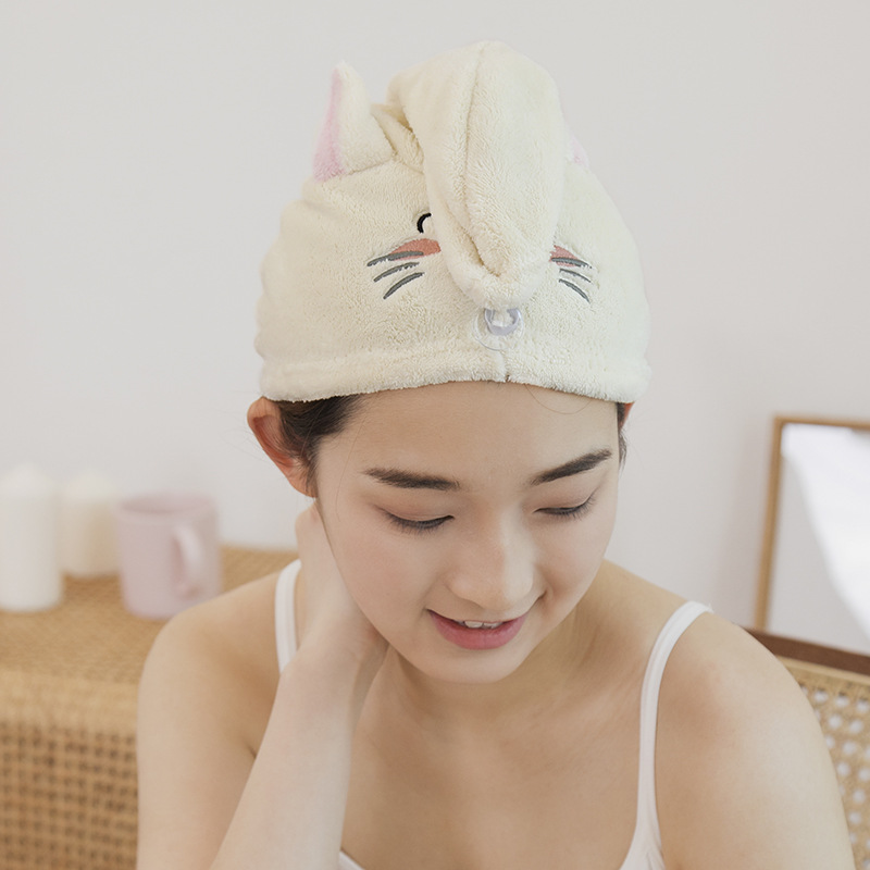 Z dry hair hat manufacturers direct supply polyester brocade coral fleece dry hair hat women absorbent cute cartoon embroidery wholesale