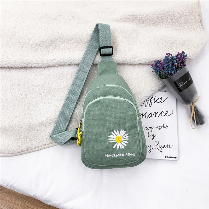 Canvas Bag Women's 2020 New Style Fresh Style Artistic Chest Bag ins Popular All-Match Daisy Embroidered Crossbody Bag