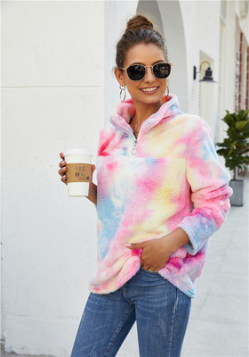 2020 European and American ebay Amazon popular wish women's clothing rainbow plush coat gradient color woolen sweater for women