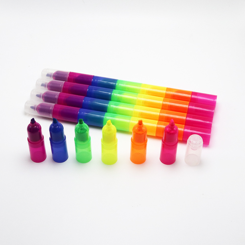 Creative multi-section combination highlighter 6-Section Building Blocks Children's color painting pen bookkeeping key color pen