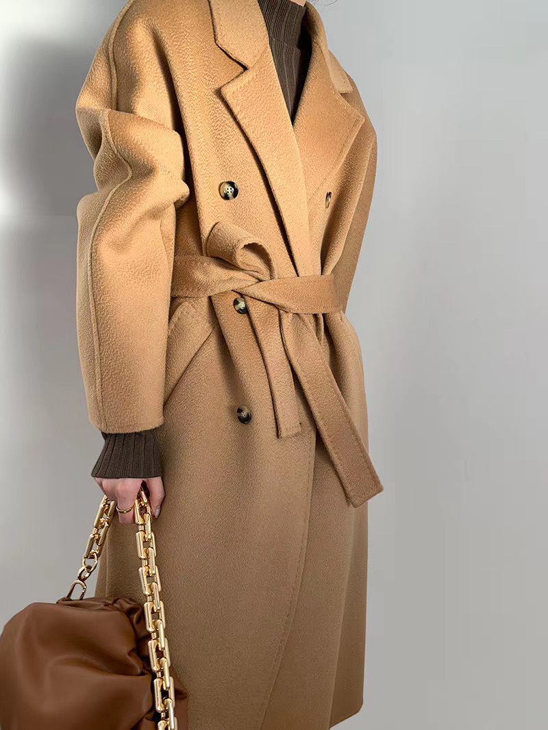 2023 autumn and winter new double-sided cashmere overcoat women's long high-end water ripple overcoat double-sided woolen overcoat women_voghion.com