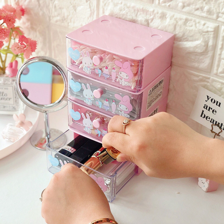 Cute girl heart desktop jewelry box melody small drawer box cartoon storage box drawer sorting classification box