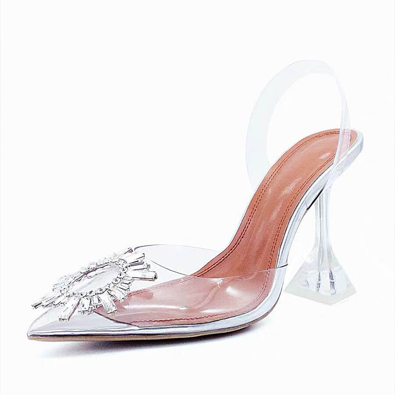 4142 Large Size Sandals Women's Fairy Style Summer Stiletto Heel Back Empty Single-layer Shoes Sexy Socialite Women's Crystal High Heels