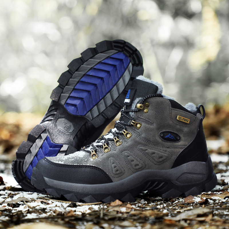 Cross-border plus size Winter High-top Mountaineering Shoes Cotton Warm-keeping Couple's Outdoor Casual Shoes fleece-lined Snow Boots Leather