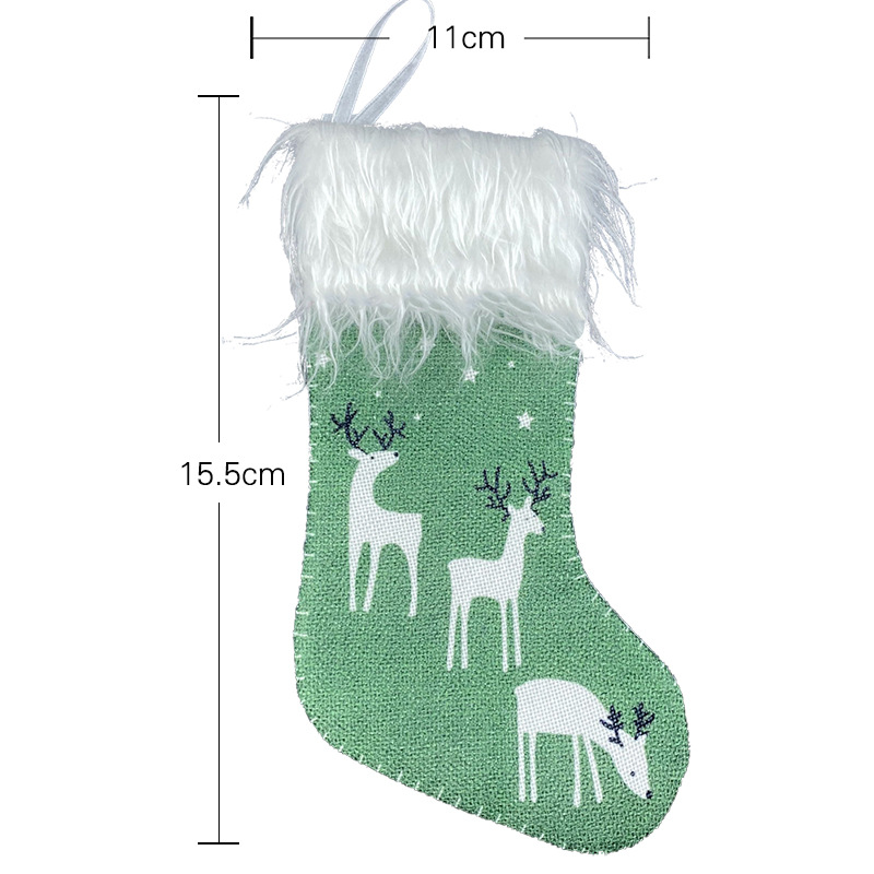 Amazon small size Christmas Stocking Hanging Candy Gift Bag Decorations Imitation Printed Deer Sock Christmas Stocking Christmas Decoration