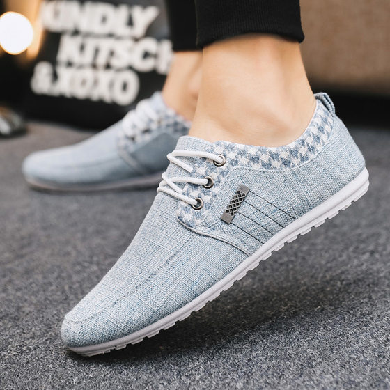 2023 Autumn Old Beijing Cloth Shoes Linen Breathable Casual Shoes Korean Men's Bean Shoes All-match Low-top Board Shoes