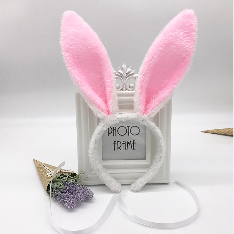Factory Direct Children's Day performance props Bunny plush little white rabbit ears plus straps will not fall hair bands