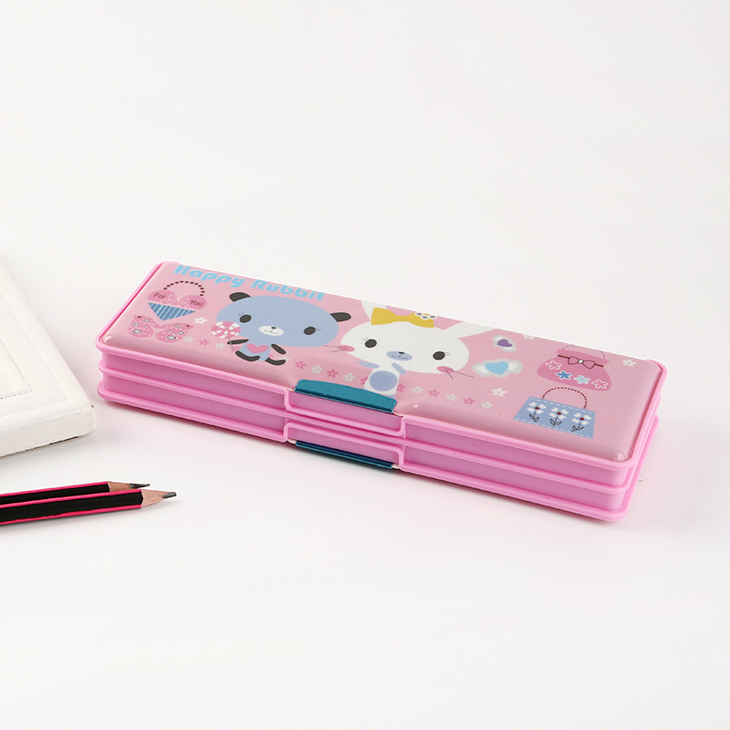 Multifunctional children's pencil case cartoon pencil case with pencil sharpener double open plastic pencil case for primary school students