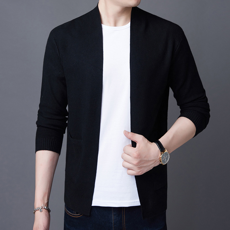 Autumn and Winter New Knitted Cardigan Men's All-match Thin Simple Solid Color Buckle Knitted Cardigan Loose Jacket