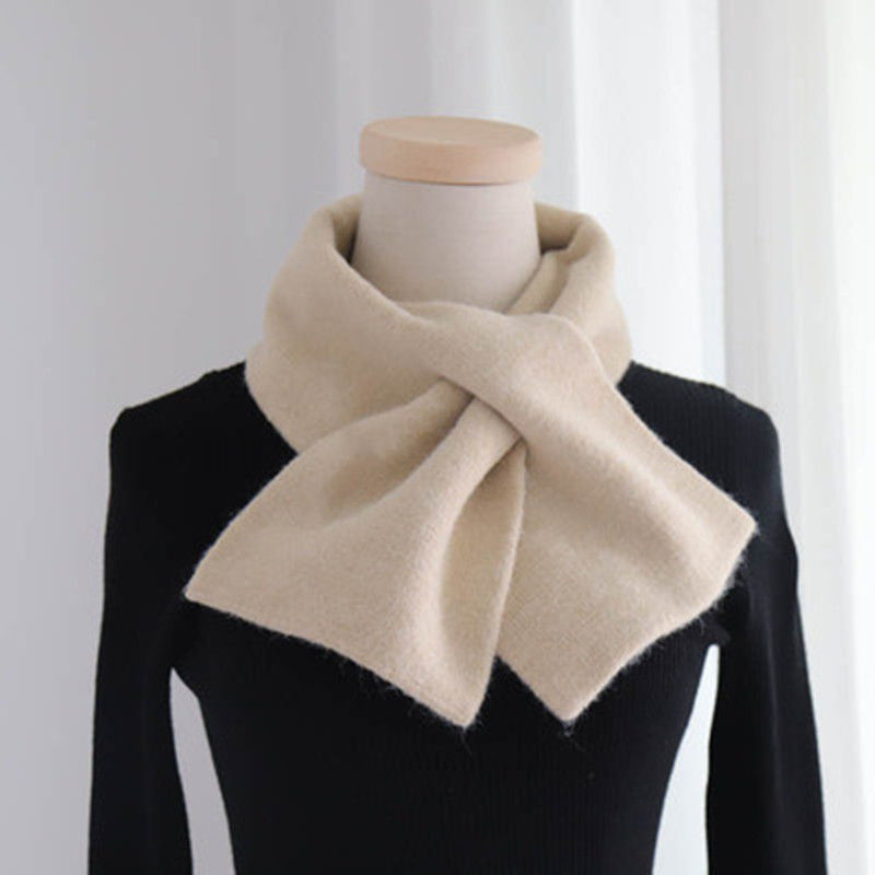 Autumn and Winter Cross Small Scarf Women's Mao Mao Line All-match Men's Warm Thin Solid Color Korean Style Short Knitted Scarf Neck Protection