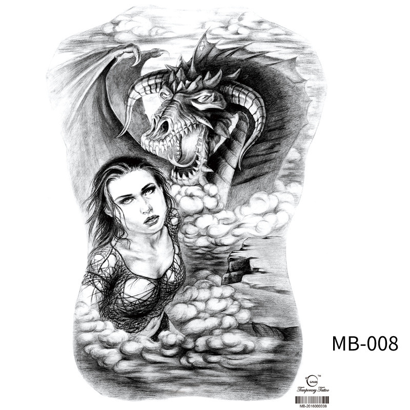 Cross-border full back tattoo TATTOO water transfer design big picture tattoo Guan Gong back cartoon sticker wholesale