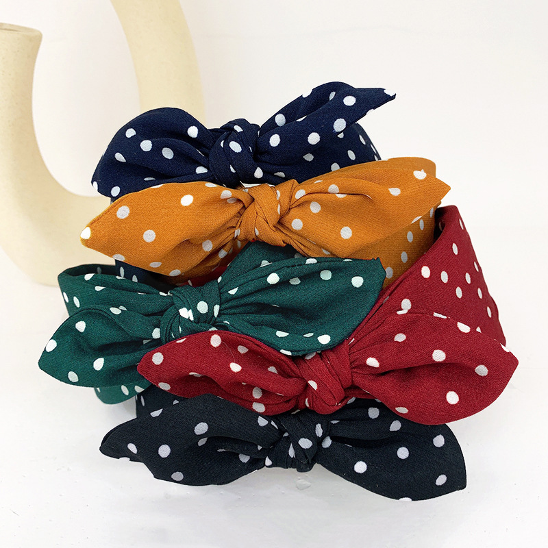 Korean Style Polo Dot Simple Rabbit Ear Knot Hair Band ins Wide Bow Fabric Headband Cyber Popular Super Fairy Hair Accessories