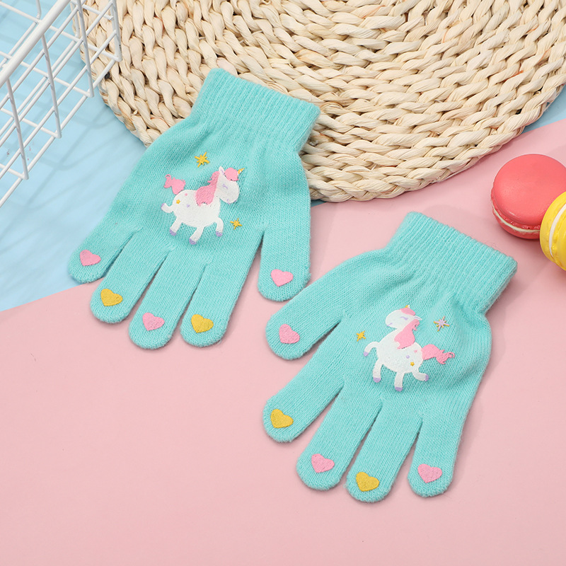 Cartoon animal gloves 5-12 years old winter cute plus velvet padded students wool children's warm writing gloves