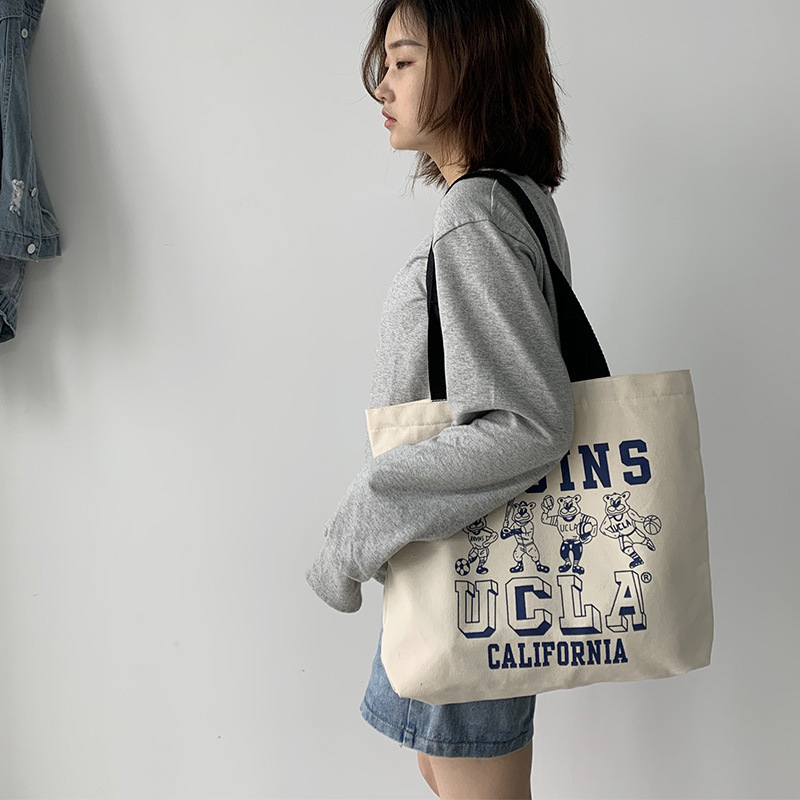 New Large Capacity Canvas Bag Women's Single Shoulder Japanese Style ulzzang Soft Girl Cute Anime Travel Yoga Bag Ins