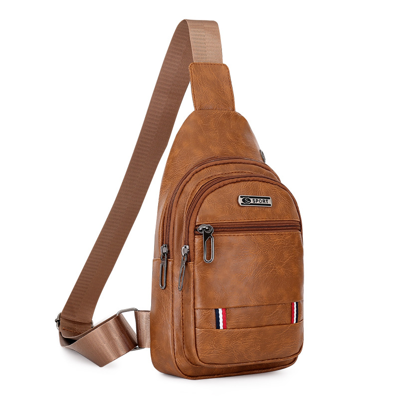New Men's Bag Trendy Brand Shoulder Bag Casual Fashion Chest PU Chest Bag Men's Crossbody Bag Mobile Phone Bag Small Bag